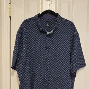 Michael Strahan Modern Fit Button Down Shirt XXL Navy Dot Print NWOT
